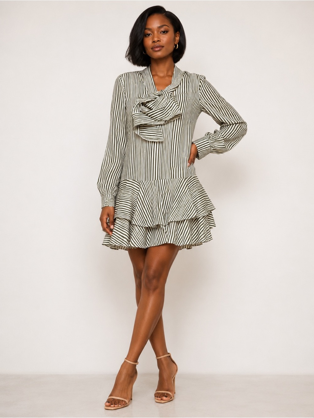 Avec Les Filles Striped Dress in Black & Cream